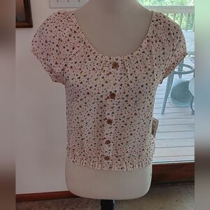 Pink Floral Short Puff Sleeve Top NWT Medium